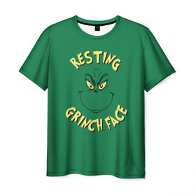 Мужская футболка 3D с принтом Resting Grinch Face в Тюмени, 100% полиэфир | прямой крой, круглый вырез горловины, длина до линии бедер | grinch | гринч | новый год | рождество