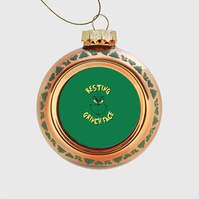 Стеклянный ёлочный шар с принтом Resting Grinch Face в Тюмени, Стекло | Диаметр: 80 мм | grinch | гринч | новый год | рождество
