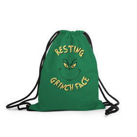 Рюкзак-мешок 3D с принтом Resting Grinch Face в Тюмени, 100% полиэстер | плотность ткани — 200 г/м2, размер — 35 х 45 см; лямки — толстые шнурки, застежка на шнуровке, без карманов и подкладки | grinch | гринч | новый год | рождество