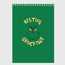 Скетчбук с принтом Resting Grinch Face в Тюмени, 100% бумага
 | 48 листов, плотность листов — 100 г/м2, плотность картонной обложки — 250 г/м2. Листы скреплены сверху удобной пружинной спиралью | grinch | гринч | новый год | рождество