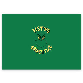 Поздравительная открытка с принтом Resting Grinch Face в Тюмени, 100% бумага | плотность бумаги 280 г/м2, матовая, на обратной стороне линовка и место для марки
 | Тематика изображения на принте: grinch | гринч | новый год | рождество