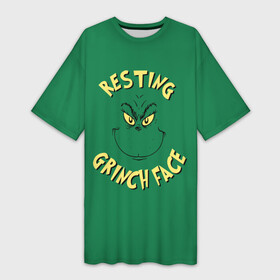 Платье-футболка 3D с принтом Resting Grinch Face в Тюмени,  |  | grinch | гринч | новый год | рождество