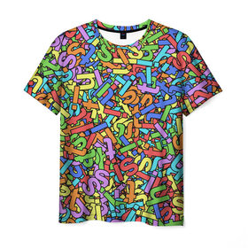 Мужская футболка 3D с принтом Радужные буквы s, h, i, t в Тюмени, 100% полиэфир | прямой крой, круглый вырез горловины, длина до линии бедер | Тематика изображения на принте: алфавит | буква | паттрен | радуга | слово | узор