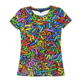 Женская футболка 3D с принтом Радужные буквы s, h, i, t в Тюмени, 100% полиэфир ( синтетическое хлопкоподобное полотно) | прямой крой, круглый вырез горловины, длина до линии бедер | алфавит | буква | паттрен | радуга | слово | узор