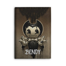 Обложка для автодокументов с принтом Bendy в Тюмени, натуральная кожа |  размер 19,9*13 см; внутри 4 больших “конверта” для документов и один маленький отдел — туда идеально встанут права | Тематика изображения на принте: bendy | bendy in the ink machine | cartoon | game | бенди | игра