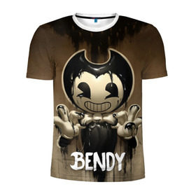 Мужская футболка 3D спортивная с принтом Bendy в Тюмени, 100% полиэстер с улучшенными характеристиками | приталенный силуэт, круглая горловина, широкие плечи, сужается к линии бедра | bendy | bendy in the ink machine | cartoon | game | бенди | игра