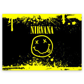 Поздравительная открытка с принтом Nirvana в Тюмени, 100% бумага | плотность бумаги 280 г/м2, матовая, на обратной стороне линовка и место для марки
 | grunge | kurt cobain | nirvana | группы | курт кобейн | музыка | нирвана | рок | смайл | смайлик