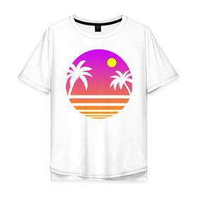 Мужская футболка хлопок Oversize с принтом Tequila Sunset в Тюмени, 100% хлопок | свободный крой, круглый ворот, “спинка” длиннее передней части | Тематика изображения на принте: 80s | retro | retrowave | sunset | synthwave