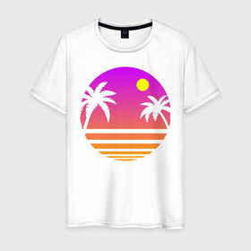 Мужская футболка хлопок с принтом Tequila Sunset в Тюмени, 100% хлопок | прямой крой, круглый вырез горловины, длина до линии бедер, слегка спущенное плечо. | 80s | retro | retrowave | sunset | synthwave