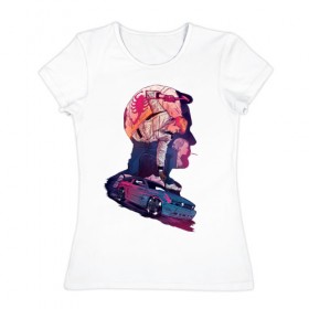 Женская футболка хлопок с принтом Drive Racing в Тюмени, 100% хлопок | прямой крой, круглый вырез горловины, длина до линии бедер, слегка спущенное плечо | Тематика изображения на принте: 80s | retro | retrowave | synthwave
