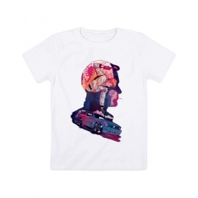 Детская футболка хлопок с принтом Drive Racing в Тюмени, 100% хлопок | круглый вырез горловины, полуприлегающий силуэт, длина до линии бедер | 80s | retro | retrowave | synthwave