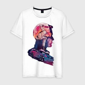 Мужская футболка хлопок с принтом Drive Racing в Тюмени, 100% хлопок | прямой крой, круглый вырез горловины, длина до линии бедер, слегка спущенное плечо. | 80s | retro | retrowave | synthwave