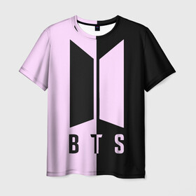 Мужская футболка 3D с принтом BTS в Тюмени, 100% полиэфир | прямой крой, круглый вырез горловины, длина до линии бедер | bts | бтс | группа | корейская | музыка | розовый | цветы | черный