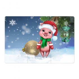Магнитный плакат 3Х2 с принтом Поросенок в Тюмени, Полимерный материал с магнитным слоем | 6 деталей размером 9*9 см | Тематика изображения на принте: christmas | елка | зима | игрушка | новый год | поросенок | праздник | рождество | свинка | свинья | символ года | снег | улыбка | хрюшка | шапка | шарик