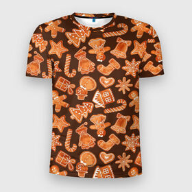 Мужская футболка 3D спортивная с принтом Праздничные Печеньки в Тюмени, 100% полиэстер с улучшенными характеристиками | приталенный силуэт, круглая горловина, широкие плечи, сужается к линии бедра | Тематика изображения на принте: 