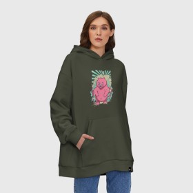 Худи SuperOversize хлопок с принтом Pink bear в Тюмени, 70% хлопок, 30% полиэстер, мягкий начес внутри | карман-кенгуру, эластичная резинка на манжетах и по нижней кромке, двухслойный капюшон
 | арт | графика