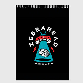 Скетчбук с принтом Zebrahead - Brain Invaders в Тюмени, 100% бумага
 | 48 листов, плотность листов — 100 г/м2, плотность картонной обложки — 250 г/м2. Листы скреплены сверху удобной пружинной спиралью | album | brain | core | invaders | mind | rapcore | rock | ufo | zebrahead | альбом | зебрахед | мозг