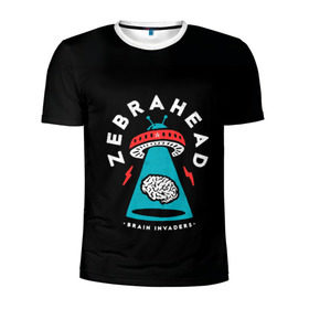 Мужская футболка 3D спортивная с принтом Zebrahead - Brain Invaders в Тюмени, 100% полиэстер с улучшенными характеристиками | приталенный силуэт, круглая горловина, широкие плечи, сужается к линии бедра | album | brain | core | invaders | mind | rapcore | rock | ufo | zebrahead | альбом | зебрахед | мозг
