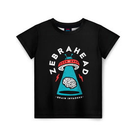 Детская футболка 3D с принтом Zebrahead - Brain Invaders в Тюмени, 100% гипоаллергенный полиэфир | прямой крой, круглый вырез горловины, длина до линии бедер, чуть спущенное плечо, ткань немного тянется | album | brain | core | invaders | mind | rapcore | rock | ufo | zebrahead | альбом | зебрахед | мозг