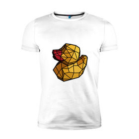 Мужская футболка премиум с принтом Геометрическая уточка в Тюмени, 92% хлопок, 8% лайкра | приталенный силуэт, круглый вырез ворота, длина до линии бедра, короткий рукав | Тематика изображения на принте: 3d | bird | duck | geometric | геометрия | птица | утка