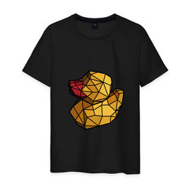 Мужская футболка хлопок с принтом Геометрическая уточка в Тюмени, 100% хлопок | прямой крой, круглый вырез горловины, длина до линии бедер, слегка спущенное плечо. | 3d | bird | duck | geometric | геометрия | птица | утка