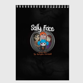 Скетчбук с принтом Sally Face в Тюмени, 100% бумага
 | 48 листов, плотность листов — 100 г/м2, плотность картонной обложки — 250 г/м2. Листы скреплены сверху удобной пружинной спиралью | sally face | гизмо | девид | девочка | игра | лари | ларри | мальчик | маска | мрачная | на лице | пых | с протезом | сал | сали | салли | салли фейс | фейс | фэйс | эддисон | эшли