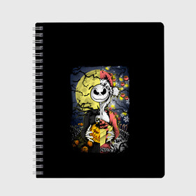 Тетрадь с принтом The Nightmare Before Christmas в Тюмени, 100% бумага | 48 листов, плотность листов — 60 г/м2, плотность картонной обложки — 250 г/м2. Листы скреплены сбоку удобной пружинной спиралью. Уголки страниц и обложки скругленные. Цвет линий — светло-серый
 | Тематика изображения на принте: before | burton | christmas | halloween | jack | nightmare | skellington | tim | xmas | бёртон | джек | перед | рождество | рождеством | скеллингтон | тим | хеллоуин | хэллоуин