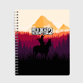 Тетрадь с принтом Red Dead Redemption 2 в Тюмени, 100% бумага | 48 листов, плотность листов — 60 г/м2, плотность картонной обложки — 250 г/м2. Листы скреплены сбоку удобной пружинной спиралью. Уголки страниц и обложки скругленные. Цвет линий — светло-серый
 | game | gamer | rdr2 | red dead redemption 2 | rockstar studios | игры | ковбой