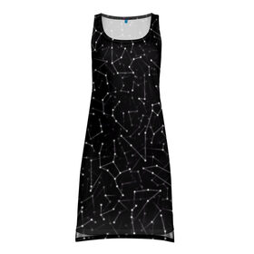 Платье-майка 3D с принтом Созвездия знаков зодиака в Тюмени, 100% полиэстер | полуприлегающий силуэт, широкие бретели, круглый вырез горловины, удлиненный подол сзади. | астролог | астрология | все | гороскоп | звезда | звезды | зодиак | космос | небо | паттерн | созвездие | черный