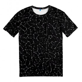 Мужская футболка 3D с принтом Созвездия знаков зодиака в Тюмени, 100% полиэфир | прямой крой, круглый вырез горловины, длина до линии бедер | астролог | астрология | все | гороскоп | звезда | звезды | зодиак | космос | небо | паттерн | созвездие | черный