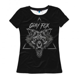 Женская футболка 3D с принтом Серый Лис в Тюмени, 100% полиэфир ( синтетическое хлопкоподобное полотно) | прямой крой, круглый вырез горловины, длина до линии бедер | fox | gray fox | волк | животное | клыки | лиса | оскал | пасть | серый | фокс