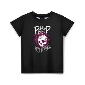 Детская футболка 3D с принтом Lil Peep. Rest In Peace в Тюмени, 100% гипоаллергенный полиэфир | прямой крой, круглый вырез горловины, длина до линии бедер, чуть спущенное плечо, ткань немного тянется | Тематика изображения на принте: лил пип | рэп