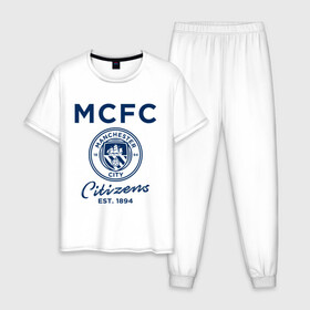 Мужская пижама хлопок с принтом Манчестер Сити в Тюмени, 100% хлопок | брюки и футболка прямого кроя, без карманов, на брюках мягкая резинка на поясе и по низу штанин
 | 