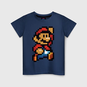 Детская футболка хлопок с принтом Супер Марио в Тюмени, 100% хлопок | круглый вырез горловины, полуприлегающий силуэт, длина до линии бедер | Тематика изображения на принте: 8 бит | 8bit | 8бит | bit | dendy | game | mario | pixel | super mario | денди | марио | пиксель | супер марио