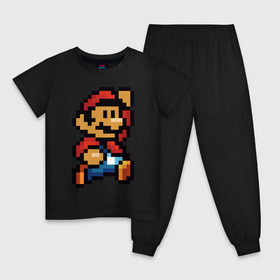 Детская пижама хлопок с принтом Супер Марио в Тюмени, 100% хлопок |  брюки и футболка прямого кроя, без карманов, на брюках мягкая резинка на поясе и по низу штанин
 | 8 бит | 8bit | 8бит | bit | dendy | game | mario | pixel | super mario | денди | марио | пиксель | супер марио