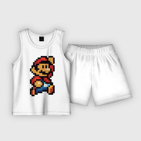 Детская пижама с шортами хлопок с принтом Супер Марио в Тюмени,  |  | 8 бит | 8bit | 8бит | bit | dendy | game | mario | pixel | super mario | денди | марио | пиксель | супер марио