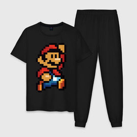 Мужская пижама хлопок с принтом Супер Марио в Тюмени, 100% хлопок | брюки и футболка прямого кроя, без карманов, на брюках мягкая резинка на поясе и по низу штанин
 | 8 бит | 8bit | 8бит | bit | dendy | game | mario | pixel | super mario | денди | марио | пиксель | супер марио