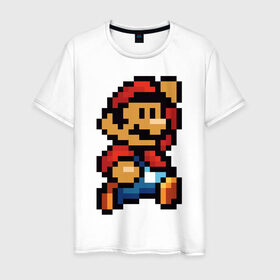Мужская футболка хлопок с принтом Супер Марио в Тюмени, 100% хлопок | прямой крой, круглый вырез горловины, длина до линии бедер, слегка спущенное плечо. | 8 бит | 8bit | 8бит | bit | dendy | game | mario | pixel | super mario | денди | марио | пиксель | супер марио