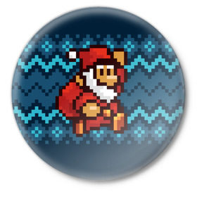Значок с принтом Марио Санта Клаус в Тюмени,  металл | круглая форма, металлическая застежка в виде булавки | 8 бит | 8bit | 8бит | bit | christmas | dendy | game | mario | new year | pixel | santaclaus | super mario | денди | марио | новый год | пиксель | рождество | санта клаус | супер марио