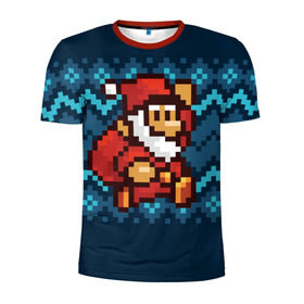 Мужская футболка 3D спортивная с принтом Марио Санта Клаус в Тюмени, 100% полиэстер с улучшенными характеристиками | приталенный силуэт, круглая горловина, широкие плечи, сужается к линии бедра | 8 бит | 8bit | 8бит | bit | christmas | dendy | game | mario | new year | pixel | santaclaus | super mario | денди | марио | новый год | пиксель | рождество | санта клаус | супер марио