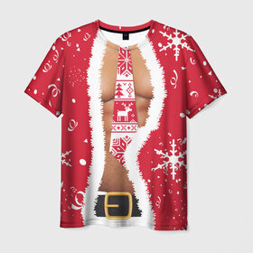 Мужская футболка 3D с принтом Санта в Тюмени, 100% полиэфир | прямой крой, круглый вырез горловины, длина до линии бедер | дед | костюм | мороз | санта | снежинка | торс