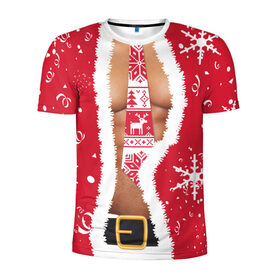 Мужская футболка 3D спортивная с принтом Санта в Тюмени, 100% полиэстер с улучшенными характеристиками | приталенный силуэт, круглая горловина, широкие плечи, сужается к линии бедра | Тематика изображения на принте: дед | костюм | мороз | санта | снежинка | торс