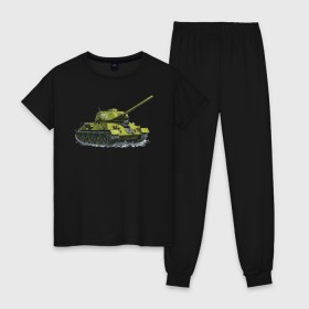 Женская пижама хлопок с принтом Зимний Танк в Тюмени, 100% хлопок | брюки и футболка прямого кроя, без карманов, на брюках мягкая резинка на поясе и по низу штанин | war | бмп | броня | военный | война | зеленый | оборона | онлайн | оружие | снежный | танк | танки | танки онлайн | танчики
