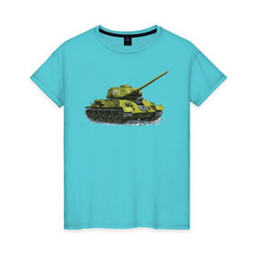 Женская футболка хлопок с принтом Зимний Танк в Тюмени, 100% хлопок | прямой крой, круглый вырез горловины, длина до линии бедер, слегка спущенное плечо | war | бмп | броня | военный | война | зеленый | оборона | онлайн | оружие | снежный | танк | танки | танки онлайн | танчики