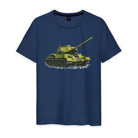Мужская футболка хлопок с принтом Зимний Танк в Тюмени, 100% хлопок | прямой крой, круглый вырез горловины, длина до линии бедер, слегка спущенное плечо. | war | бмп | броня | военный | война | зеленый | оборона | онлайн | оружие | снежный | танк | танки | танки онлайн | танчики