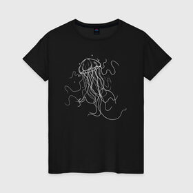 Женская футболка хлопок с принтом Белая медуза векторный рисунок в Тюмени, 100% хлопок | прямой крой, круглый вырез горловины, длина до линии бедер, слегка спущенное плечо | art | medusa | vector | абстракция | вектор | медуза | щупальца