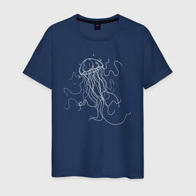 Мужская футболка хлопок с принтом Белая медуза векторный рисунок в Тюмени, 100% хлопок | прямой крой, круглый вырез горловины, длина до линии бедер, слегка спущенное плечо. | art | medusa | vector | абстракция | вектор | медуза | щупальца