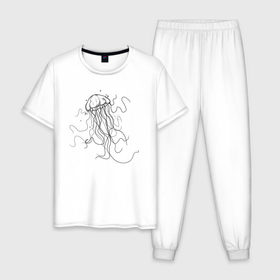 Мужская пижама хлопок с принтом Черная медуза векторный рисуно в Тюмени, 100% хлопок | брюки и футболка прямого кроя, без карманов, на брюках мягкая резинка на поясе и по низу штанин
 | art | meduza | абстракция.vector | вектор | медуза | щупальца