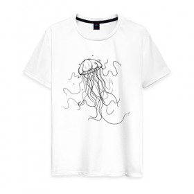 Мужская футболка хлопок с принтом Черная медуза векторный рисуно в Тюмени, 100% хлопок | прямой крой, круглый вырез горловины, длина до линии бедер, слегка спущенное плечо. | art | meduza | абстракция.vector | вектор | медуза | щупальца