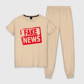 Женская пижама хлопок с принтом Fake News в Тюмени, 100% хлопок | брюки и футболка прямого кроя, без карманов, на брюках мягкая резинка на поясе и по низу штанин | журналист | новости